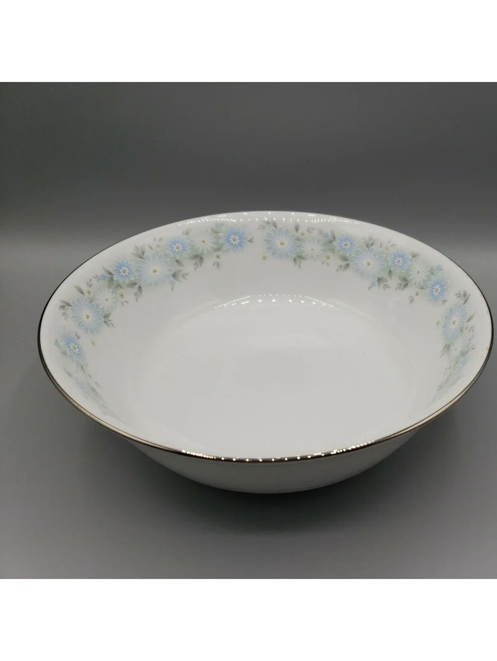 Noritake Blue Charm Round Serving Bowl #6978 Daisy Flower Floral Platinum Edge